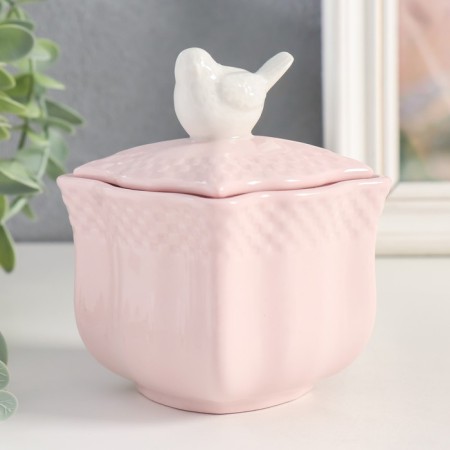 Coramics box "White sparrow. Figure" Pink 10.9x8.2x8.2 cm-4