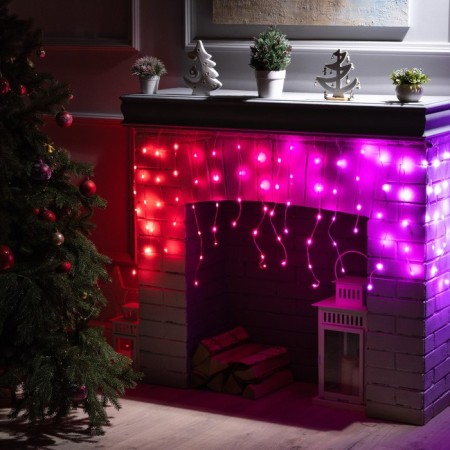 Smart garland "fringe" 3 × 0.4 m dew, ip20, silver thread, 144 LED, remote control, application, glow RGB, USB-1