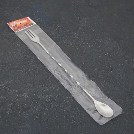 Spoon of barn stainless steel with a fork, length 32.5 cm, silver color-2