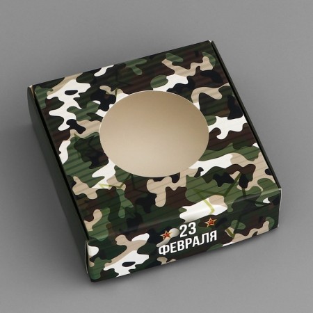 Box a gift team with a window, packaging, "camouflage", 10 x 10 x 3 cm-2