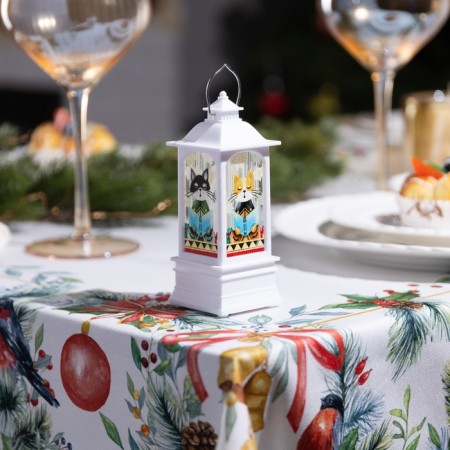 LED figure "White Lantern with cats" 5 × 12 × 5 cm, plastic, batteries AG13x3, glow warm white-1