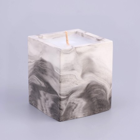 Candle "Square" in a candlestick of gypsum, 5x6cm, marble with black stripes-1