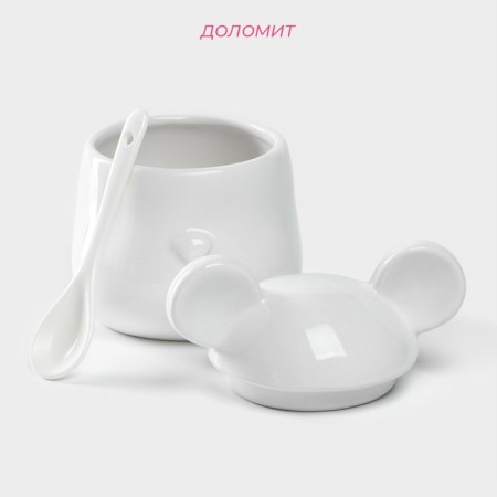Sugar bowl ceramic shares "Mishka Otto", 400 ml, 11 × 12 × 12.5 cm, white color-1