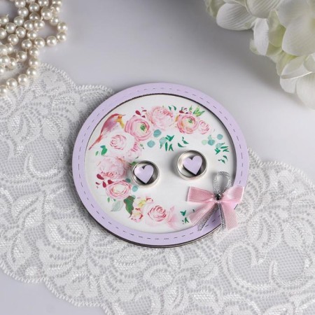 Pillow under the Ring "Spring Mood", 12.5x12.5x0.6 cm, lilac pastel pink