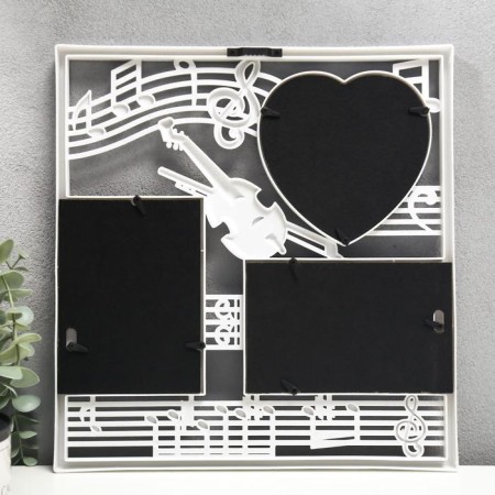 Photo frame plastic in 3 photos 10x15, 13x12 cm "Violin and notes" White 34x32 cm-2