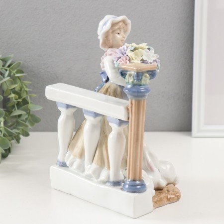 Souvenir Ceramics "Girl with flowers surrounded by rabbits" 11.5x16x23 cm-5