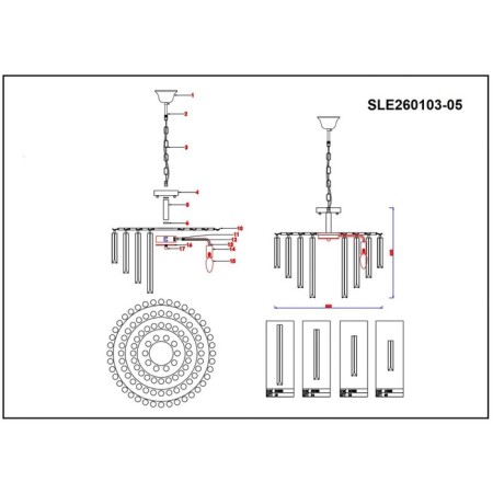 Suspended EVOLUCE lamp. Sle260103-05. Reggio. 5x40 watts, E14, 55x55x45 cm, Shampan-6