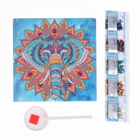 Diamond mosaic with partial filling on a cardboard basis "Elephant", 20 x 20 cm-2
