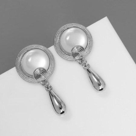 Earrings with pearls "drops" storm, color silver
