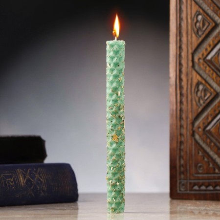 A candle from wax with mint "to increase income", 13x1.7 cm, 1 hour, green