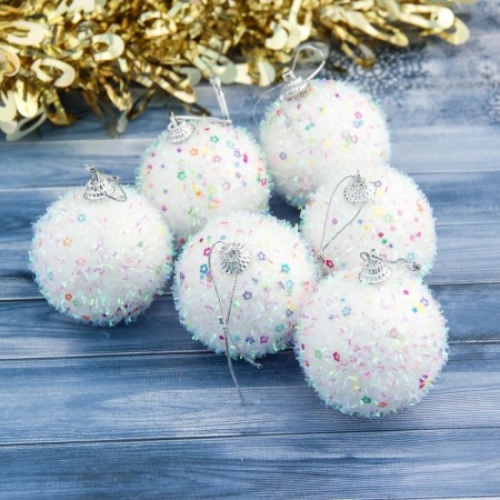 Set of balls plastic D-6 cm, 6 pcs "Fluffy shine" white