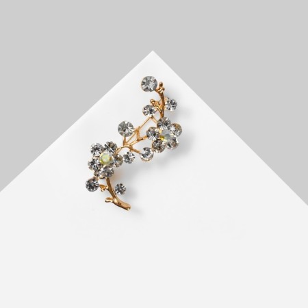 Brooch "Flowers" branch of apple tree, white color in gold-1