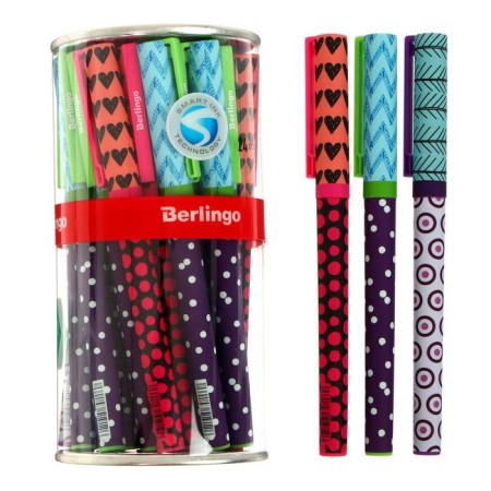 Ballpoint pen Berlingo Funline XL. Arcade XS, 0.7 mm, rubber emphasis, drawing on the case, blue, mix