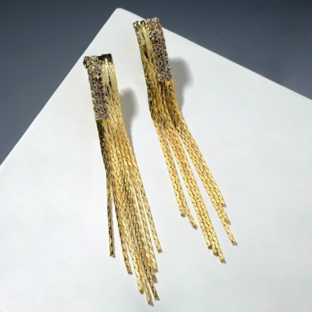 Hanging earrings "Hollywood" Rain, color gold, 11 cm-3