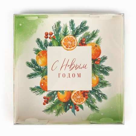 Makarun box “Happy New Year”, tangerines, 12 x 12 x 3 cm, New Year-2