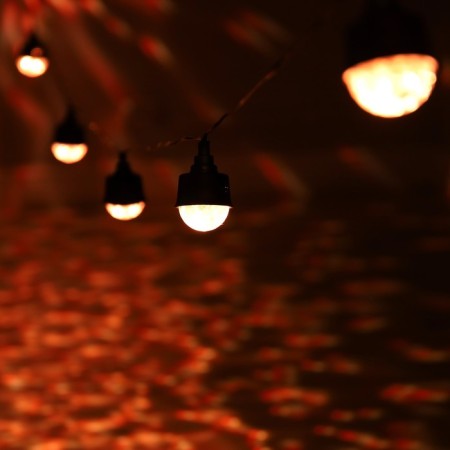 Garland “thread” 5.4 m with nozzles “disco-shara”, IP65, dark thread, 10 LED, glow red/warm white, 220 V