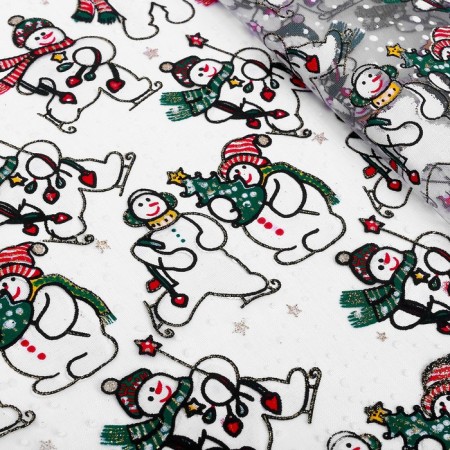 Blue Snow Snow Snowmen, 50 x 50 cm, organza-1