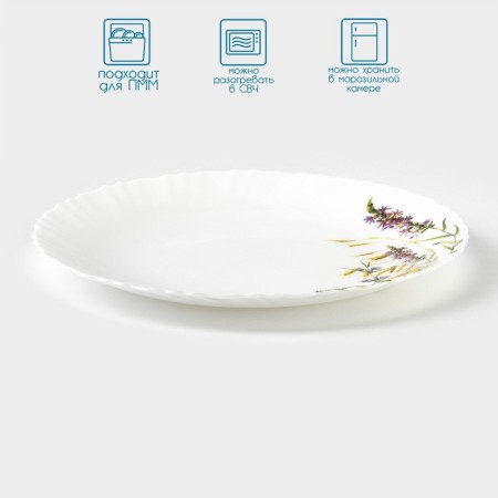 Dining plate "Field flowers", d = 23 cm, glass ceramic, white color-1