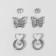 Pusets 3 pairs "heart" with a butterfly, the color is white in silver