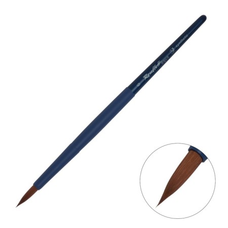 Watercolor brush, brown synthetics, round, ropeloff Aqua Blue Round No. 3, short blue handle, Soft-Touch clip coating