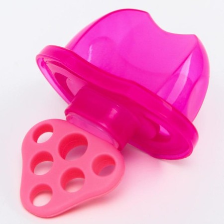 Silicone teether "for the front teeth", pink, with a cap, crumb I-11