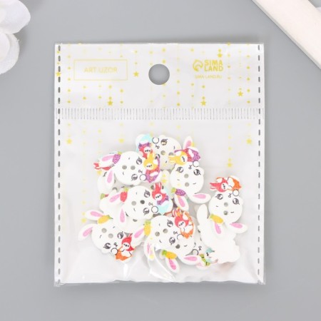 Buttons wood for creativity 2 punctures "Zveka with a bunny" set of 15 pcs mix 2.4x1.5 cm-4
