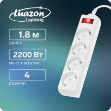 Luazon Lighting network filter, 4 sockets, 1.8 m, 2200 W, 3 x 0.75 mm2, 10 A, 220 V, white