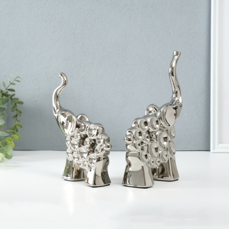 Souvenir ceramics "Two elephants - bubbles" silver set 2 pcs 4x17x18 5x16.5x22 cm-3