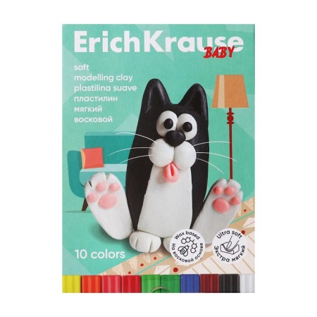 Soft plasticine (wax) 10 colors, 130 g, Erichkrause "Baby", with a stack, on a vegetable basis, with aloe vera, euro suspension-1