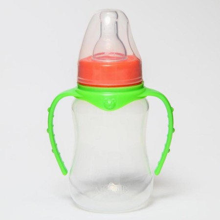 A bottle for feeding, a classic throat, 150 ml., From 0 months, fitted, with handles, color mix-8