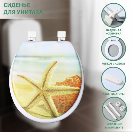 The toilet seat with the lid of the share "Beach with a star", 40 × 37 cm, soft