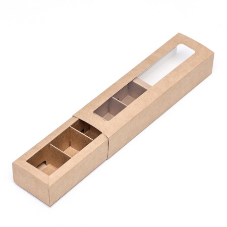 Box for 5 sweets with a shell, with a window, with thin dividers, craft 21x5x3.3 cm-3