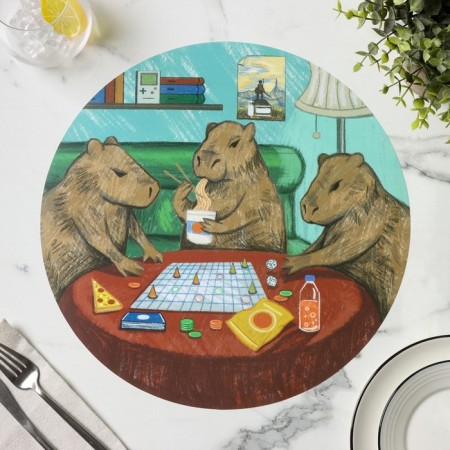 Napkin kitchen round "Capybars. Board games ", 2 pcs, desktop, d = 36 cm-3