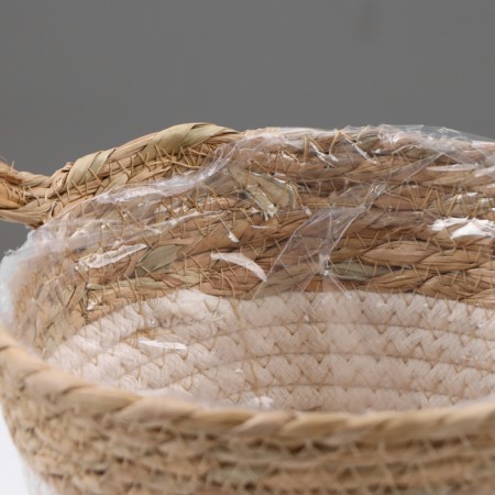 Kashpo wicker "Tanzania" with a pen, 17.5x17.5x16 cm, natural, white-4