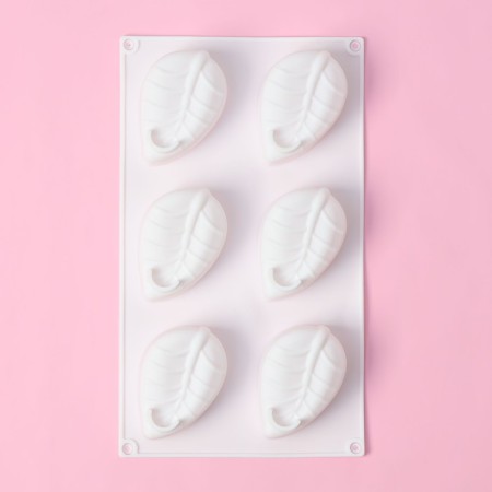 Form for mousse desserts and baking “leaflet”, silicone, 29.5 × 17 × 3.2 cm, 6 cells (8.7 × 5.5 cm), white color-2