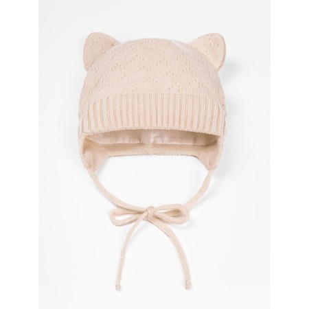 A cap on ties with ears Children's Amarobaby Pure Love Kitten, with a lining, size 46-48 cm, milk color-1