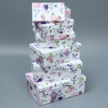 A set of boxes 10 in 1, gift packaging, “flowers”, 12 x 7 x 4 - 32.5 x 20 x 12.5 cm-7