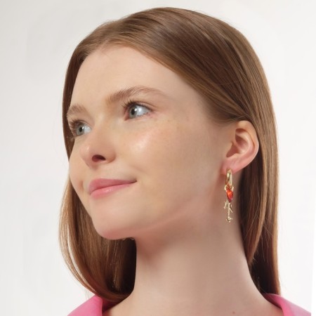 Earrings with the removable element "Transformer" Journey, red color in gold-3