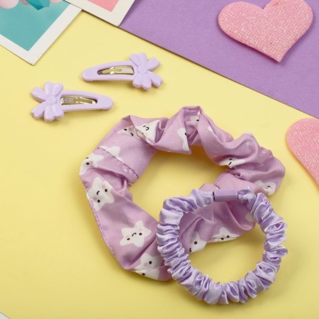 Hair Set "Militsa" 4 pcs (invisible 2 pcs - 4 cm, elastic band 2 pcs) stars, lilac-1