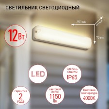 Luminer LED LED era SPB-1, 350x75x50 mm, IP65, LED, 12W, 1080LM, 4000K, white color