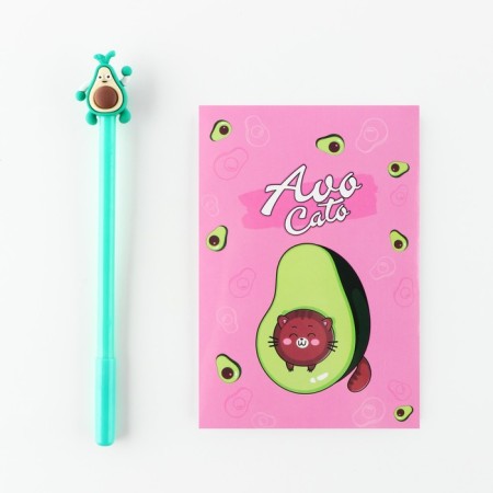 Gift set for the girl "Avocado", bag, handle, notebook, pink color-1