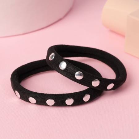 Hair elastic band "Amanda" (set 4 pcs) circle, 4.5 cm, black-1