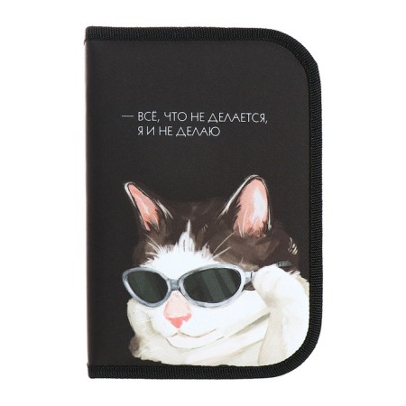 Penal 1 section 140 x 210 x 40 mm, folding pocket and cosmetic bag, fabric, calligrata topontent "cats memes"-2