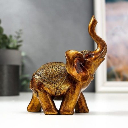 Polystone souvenir "Elephant in the Golden Popone with Patterns" Lacu 13x11x6.8 cm