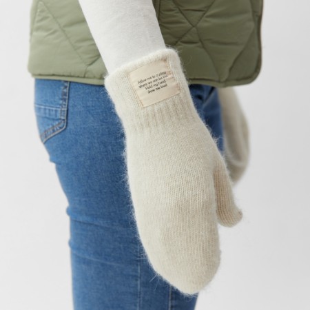 Women's mittens MIST with rabbit wool, rr 22 cm, col. lactic-2