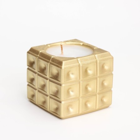 Candle "Square to a Point" in a candlestick of gypsum, 7.5x6.5 cm, gold-1