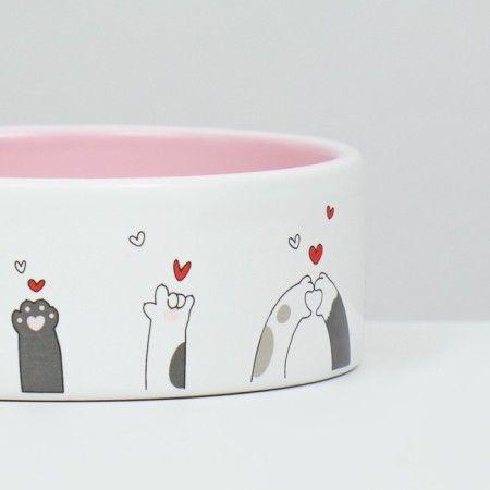 Ceramic Love and Cats bowl 300 ml 12.5 x 4.5 cm, pink-white-4