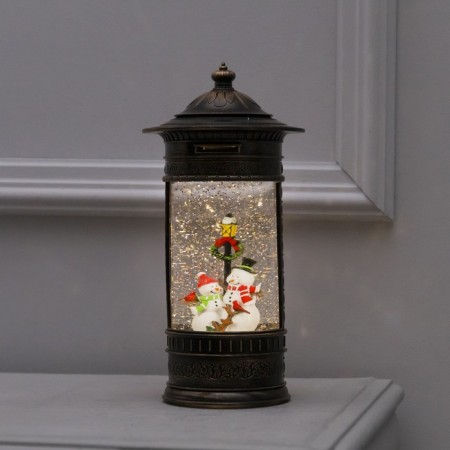 LED figure "Lantern with snowmen" 14 × 27 × 14 cm, plastic, AAX3 batteries (not in the kit), USB, glow warm white