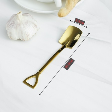 A dessert spoon made of stainless steel Magistro “shovel”, length 15.5 cm, rectangular shape, gold color-2