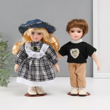 Doll Collectible couple "Lena and Seryozha, Father Clear" Set 2 pcs 21 cm